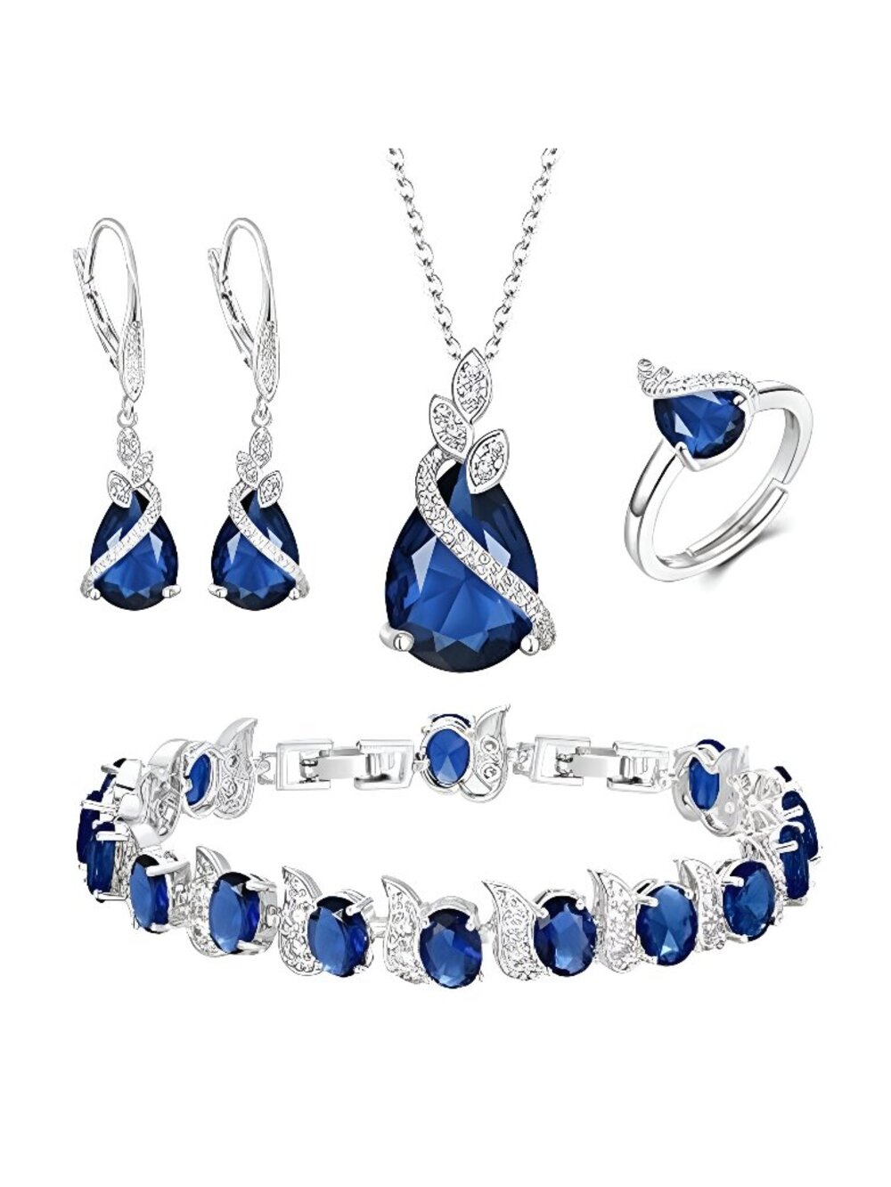 Jewelry Set for Bride, Sparkling Water Drop Cubic Zirconia Crystal
